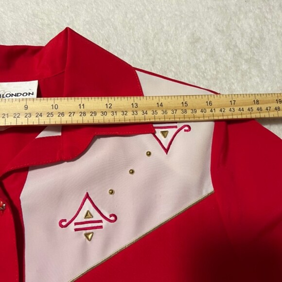 VTG ERIN LONDON Red Button Up Ribbed Hem Short Sleeve Top Size Sm P - Picture 11 of 11